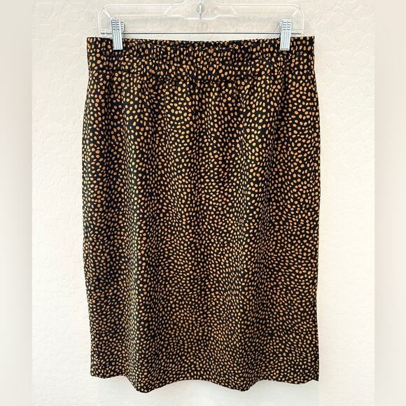 J.CREW | Black & Gold Polka Dot Pull-On Midi Skirt | Size Medium - Picture 1 of 7